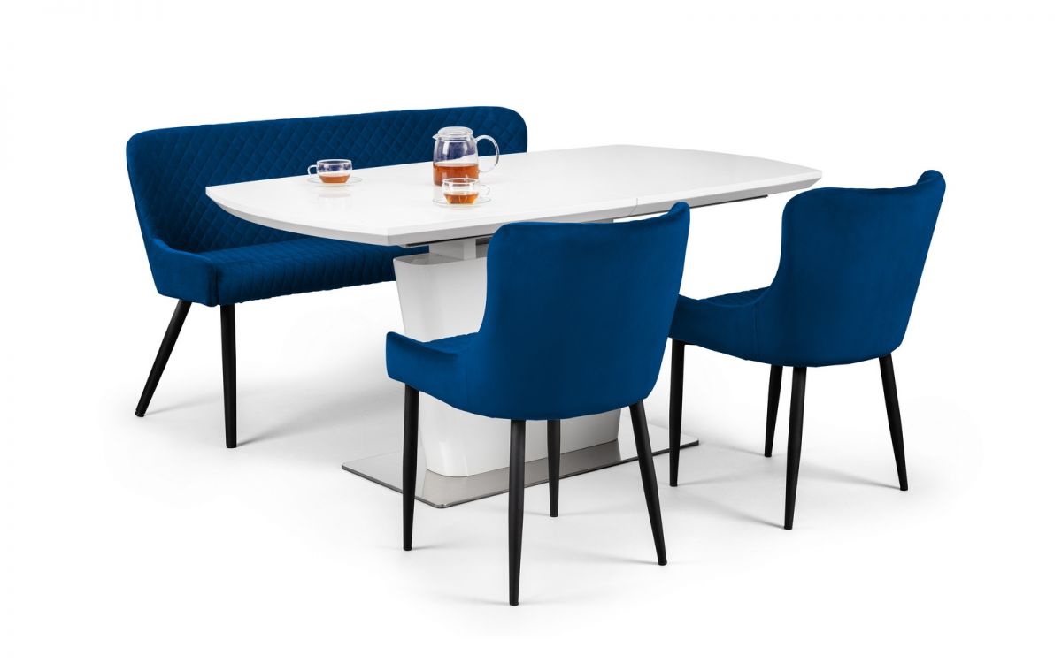 Como & Luxe Blue Dining Set (2 Chairs & Bench)