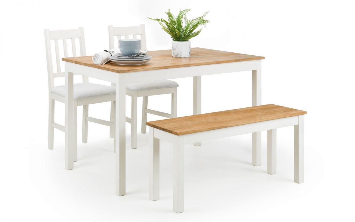 Coxmoor Ivory & Oak Dining Table, Bench & 2 Chairs