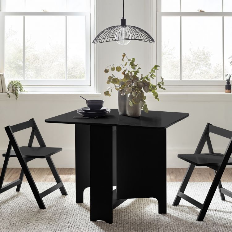 Gatan Small Gateleg Table With 2 Chairs - Black