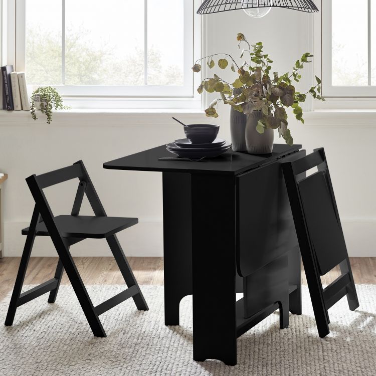 Gatan Small Gateleg Table With 2 Chairs - Black