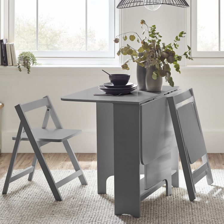 Gatan Small Gateleg Table With 2 Chairs - Grey