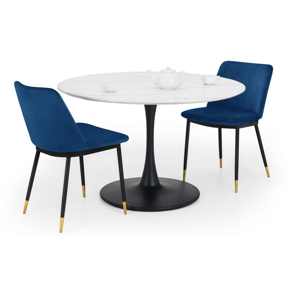 Holland Round Pedestal Table & 2 Delaunay Blue Chairs