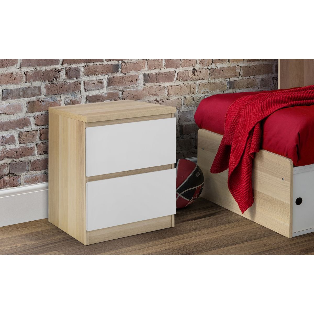 Jupiter 2 Drawer Bedside - White/Oak