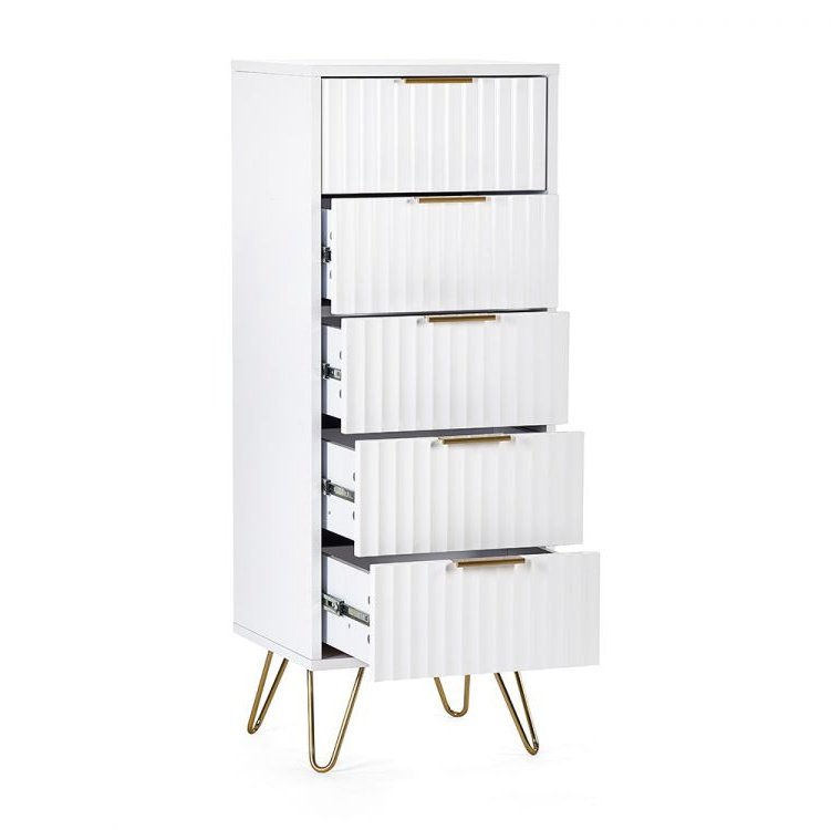 Murano 5 Drawer Tallboy - Matte White