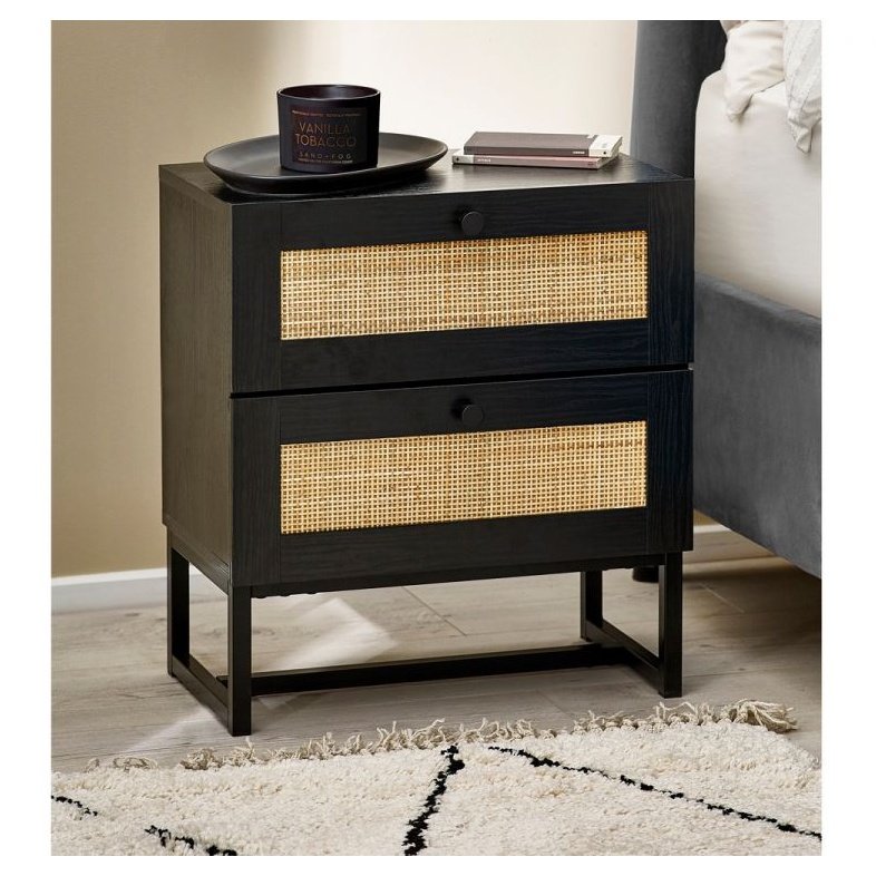 Padstow 2 Drawer Bedside - Black