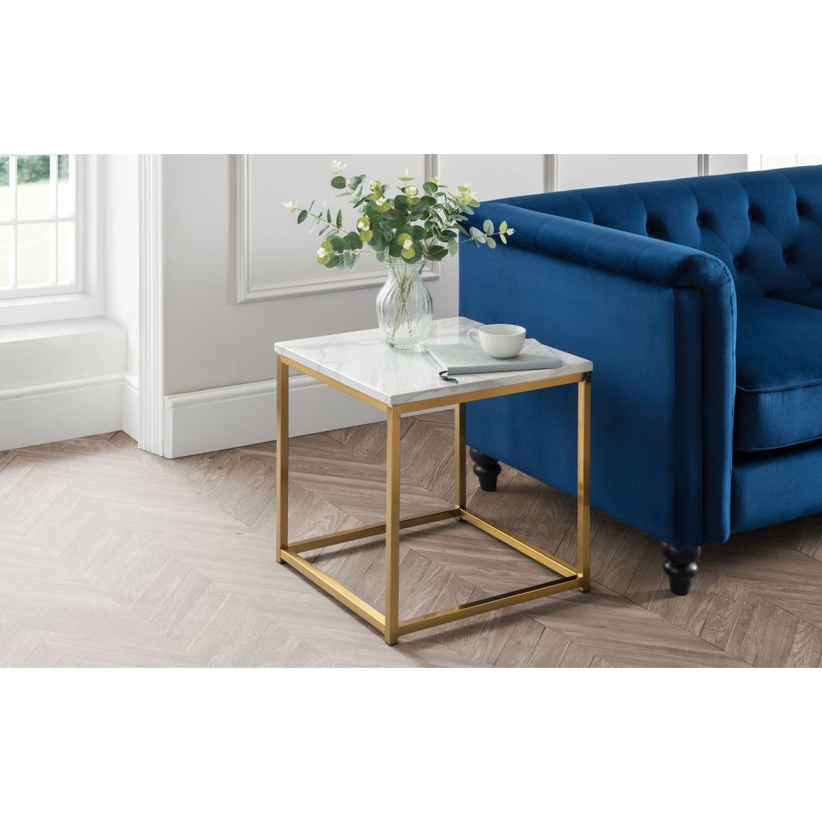 Scala Gold White Marble Top Lamp Table